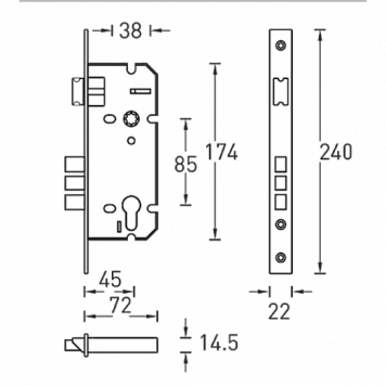 Замок врезной L01-45-70 TR AB/ACF, бронза/кофе
